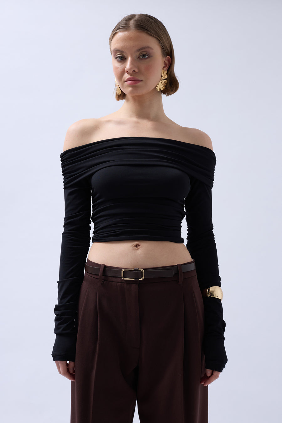 Off the Shoulder Strapless Black Blouse 