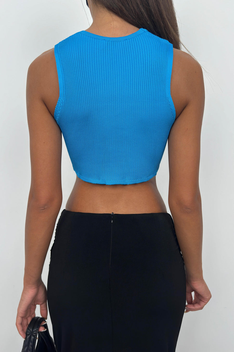 Front Tie Blue Crop Blouse 