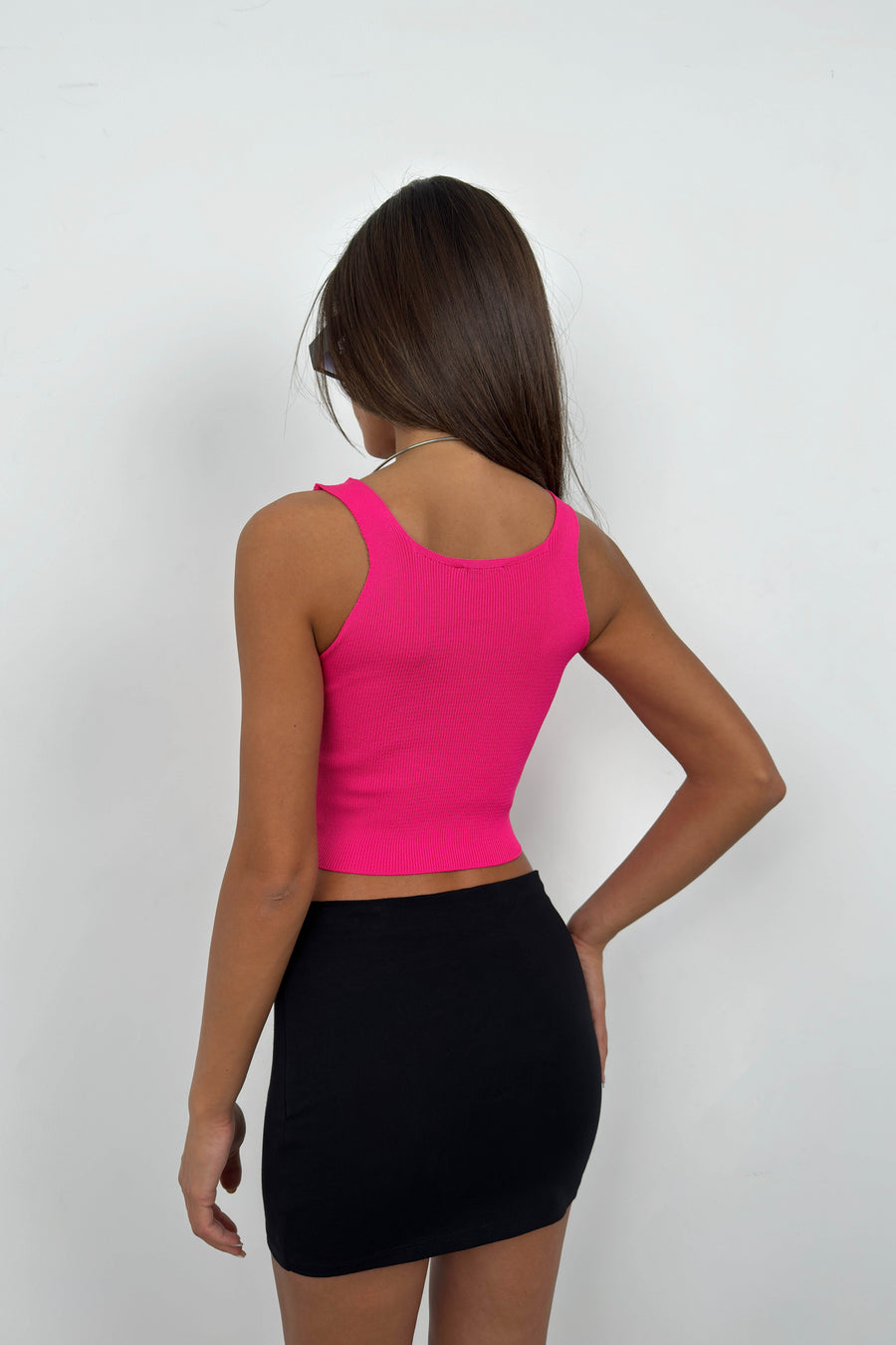 Fuchsia Crop Blouse with Front Pleats 