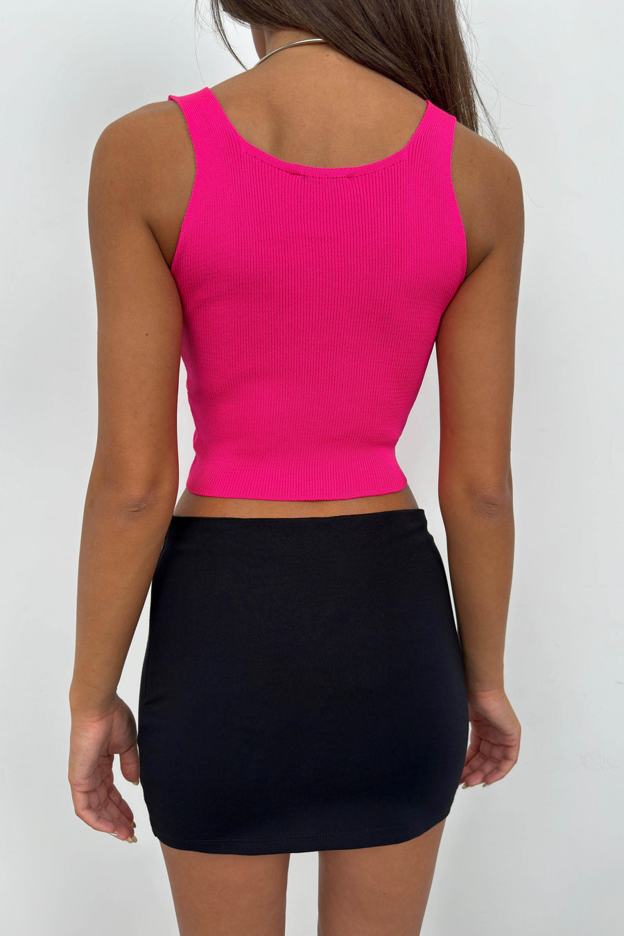 Fuchsia Crop Blouse with Front Pleats 