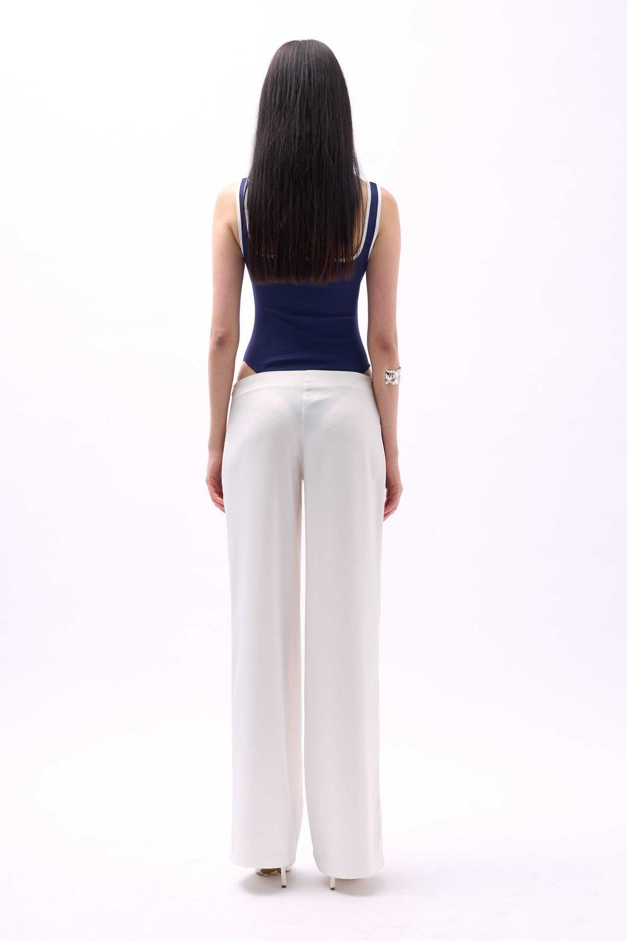 Front Tie Ecru Satin Trousers 