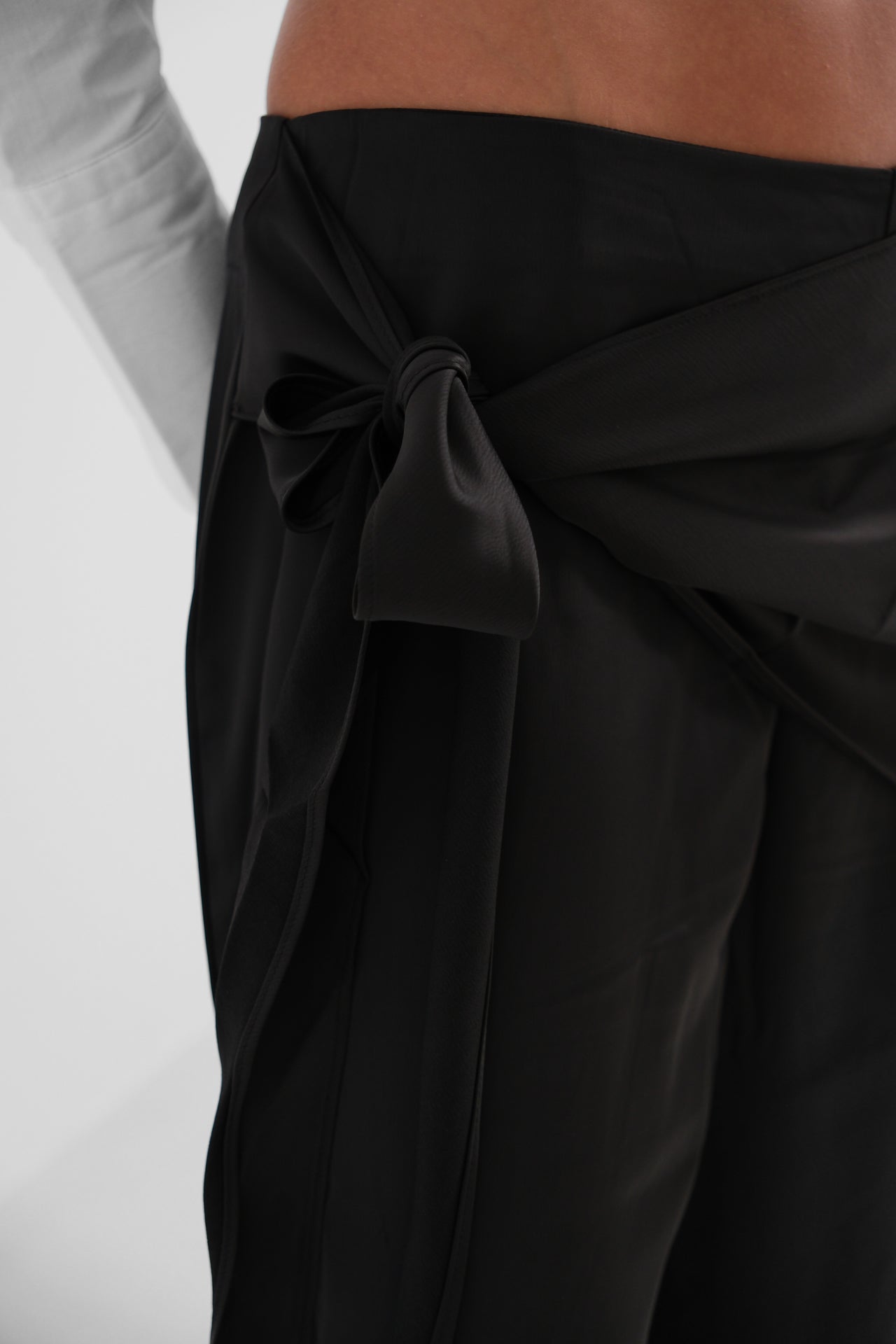 Black Satin Trousers with Front Tie 