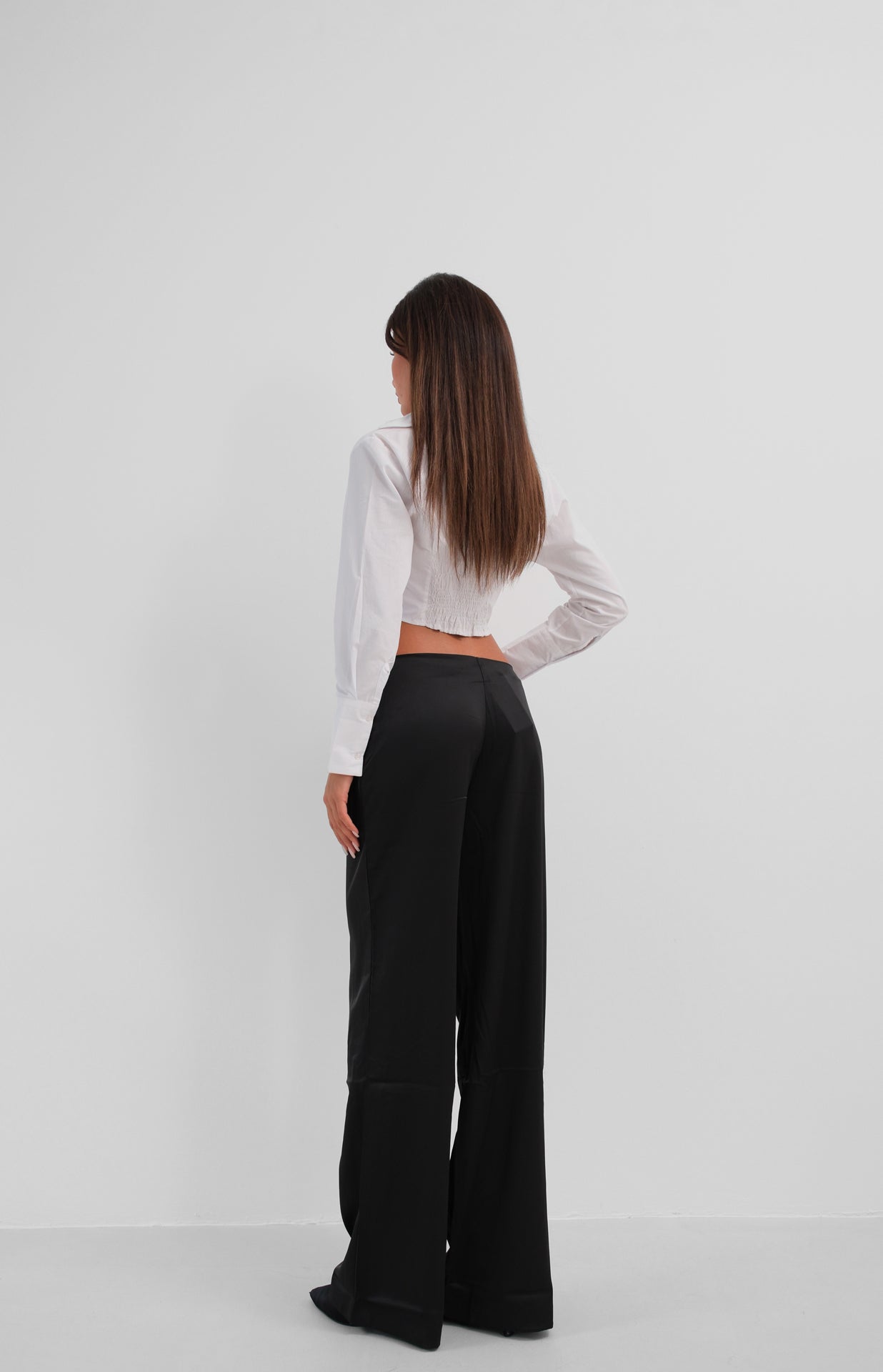 Black Satin Trousers with Front Tie 