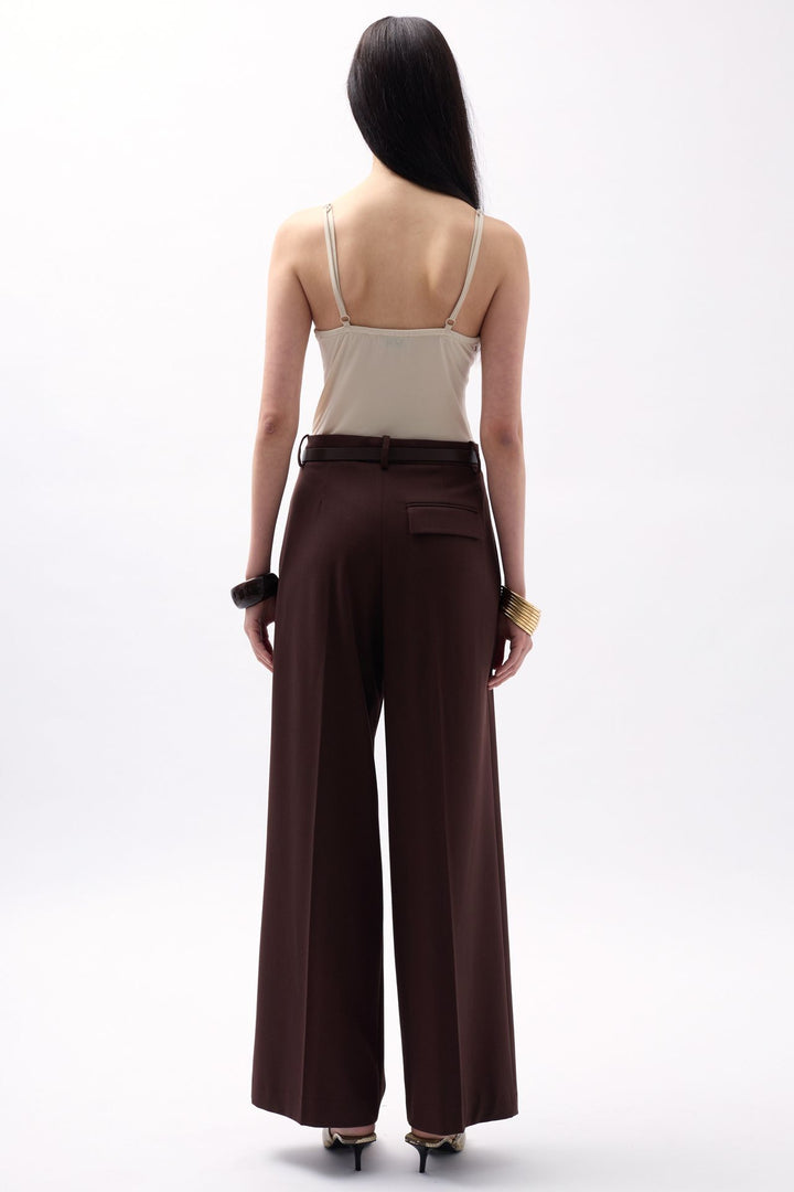 Beige Bodysuit with Pleated Front Straps 