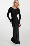 Önü Büzgülü Siyah Maxi Elbise