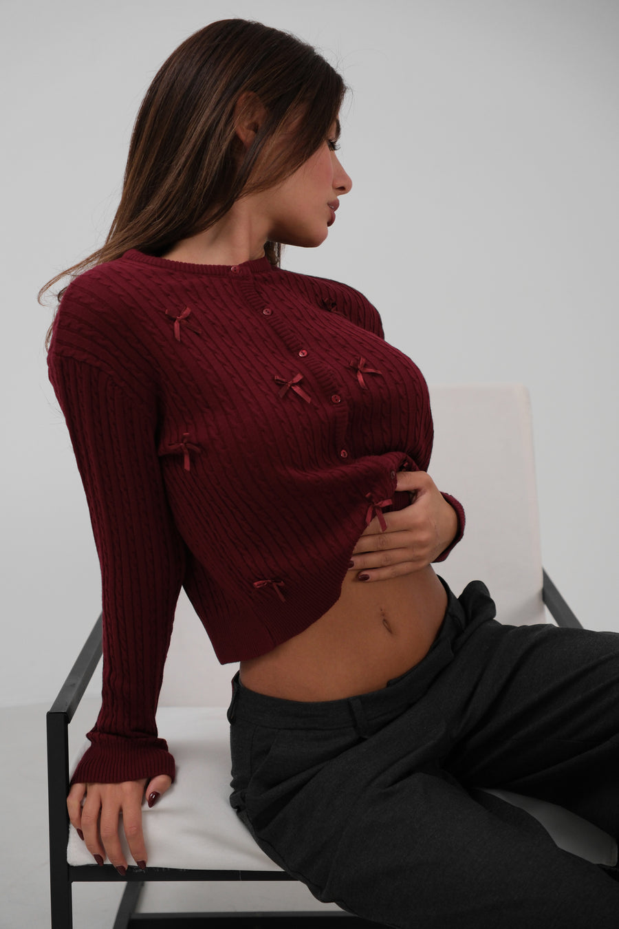 Knitted Detail Bow Knit Sweater 