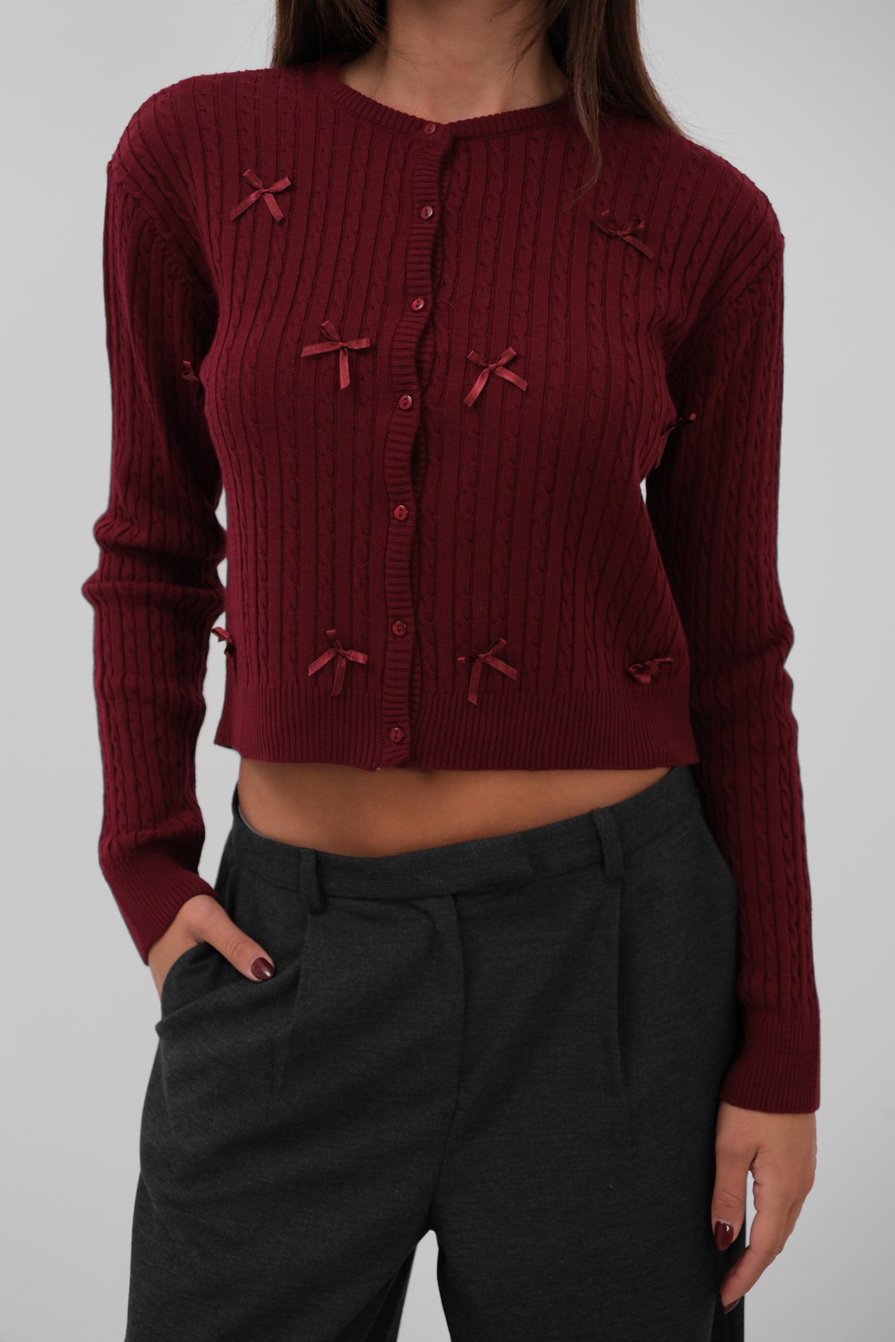 Knitted Detail Bow Knit Sweater 