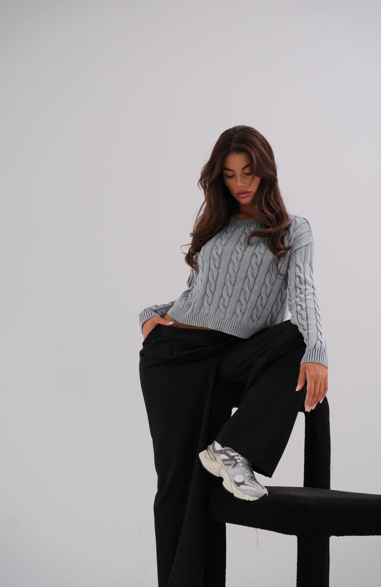 Knit Detailed Washed Crop Knitwear Sweater