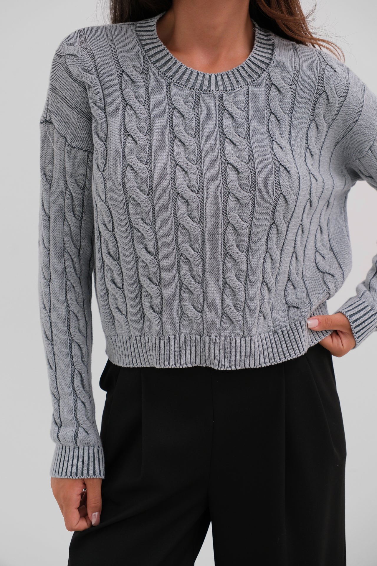 Knit Detailed Washed Crop Knitwear Sweater