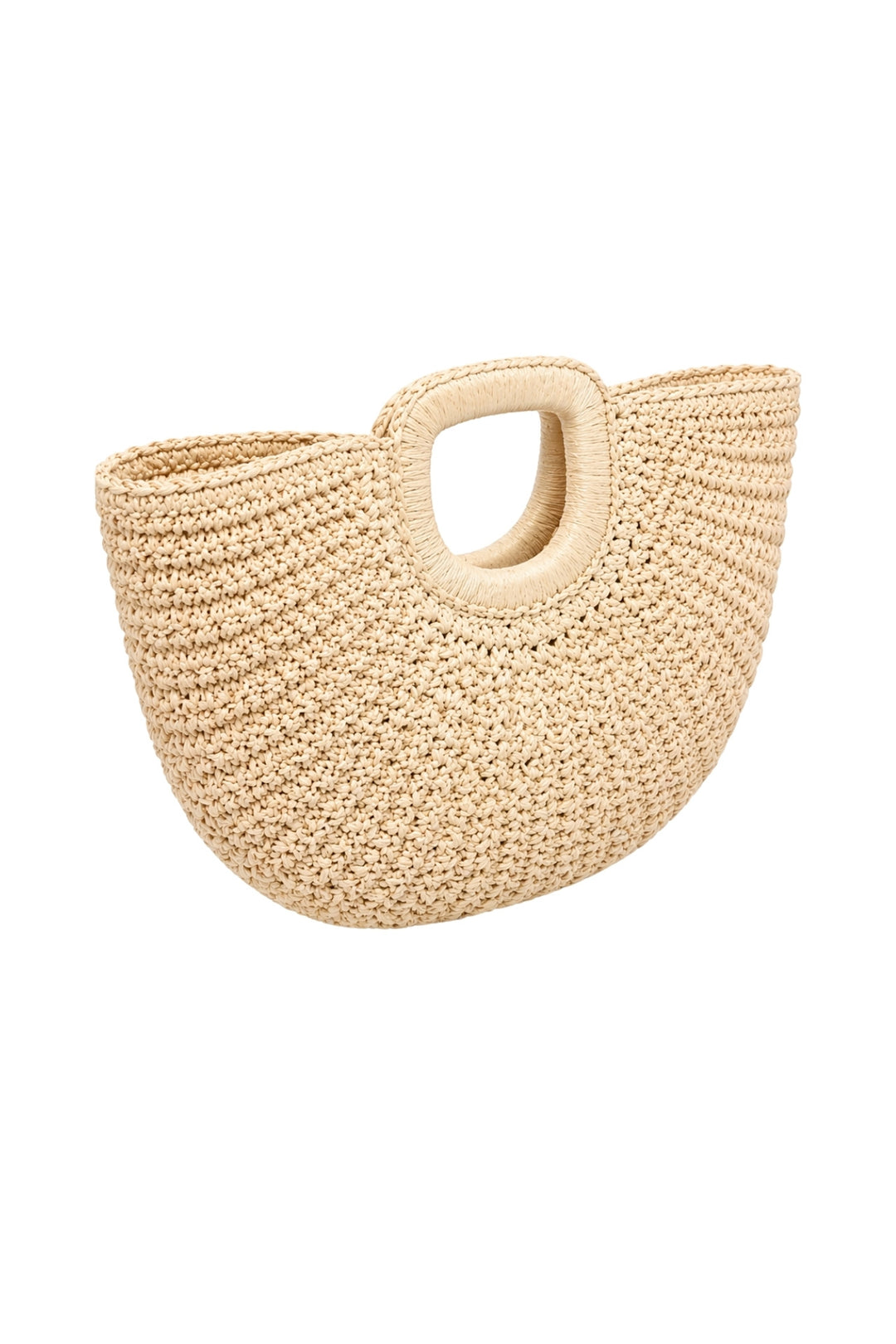 Oval Form Hasır Bej El Çantası