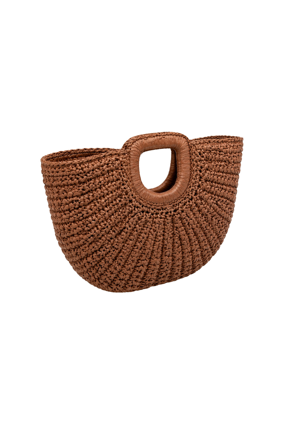 Oval Form Hasır Kahverengi El Çantası