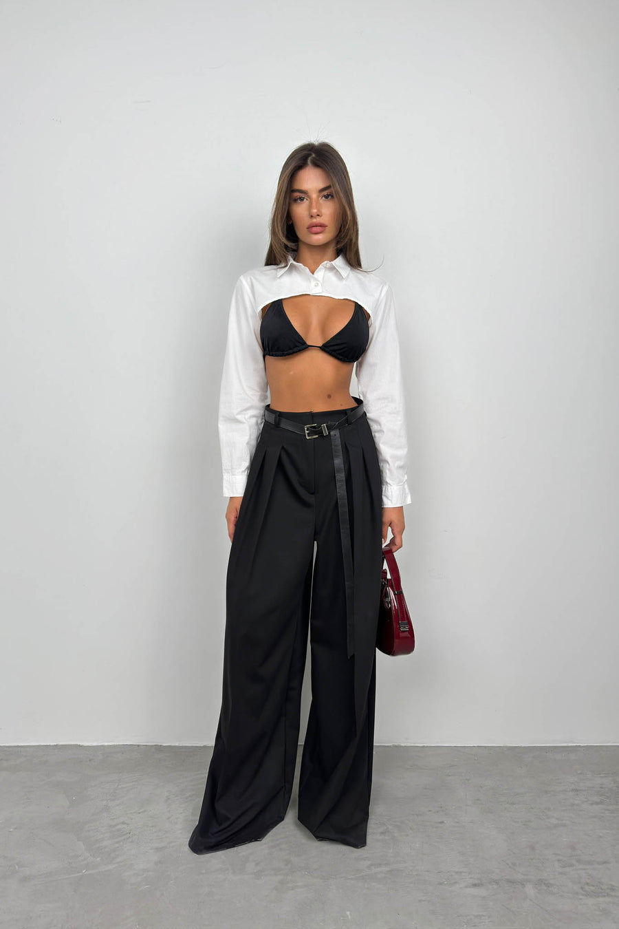 Oval Cut White Crop Shirt 