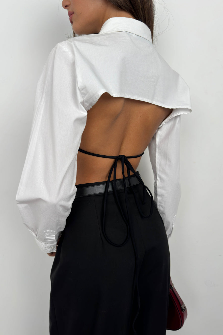 Oval Cut White Crop Shirt 