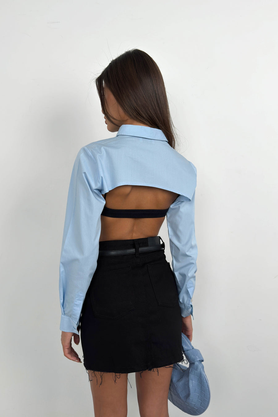 Oval Cut Blue Crop Shirt 