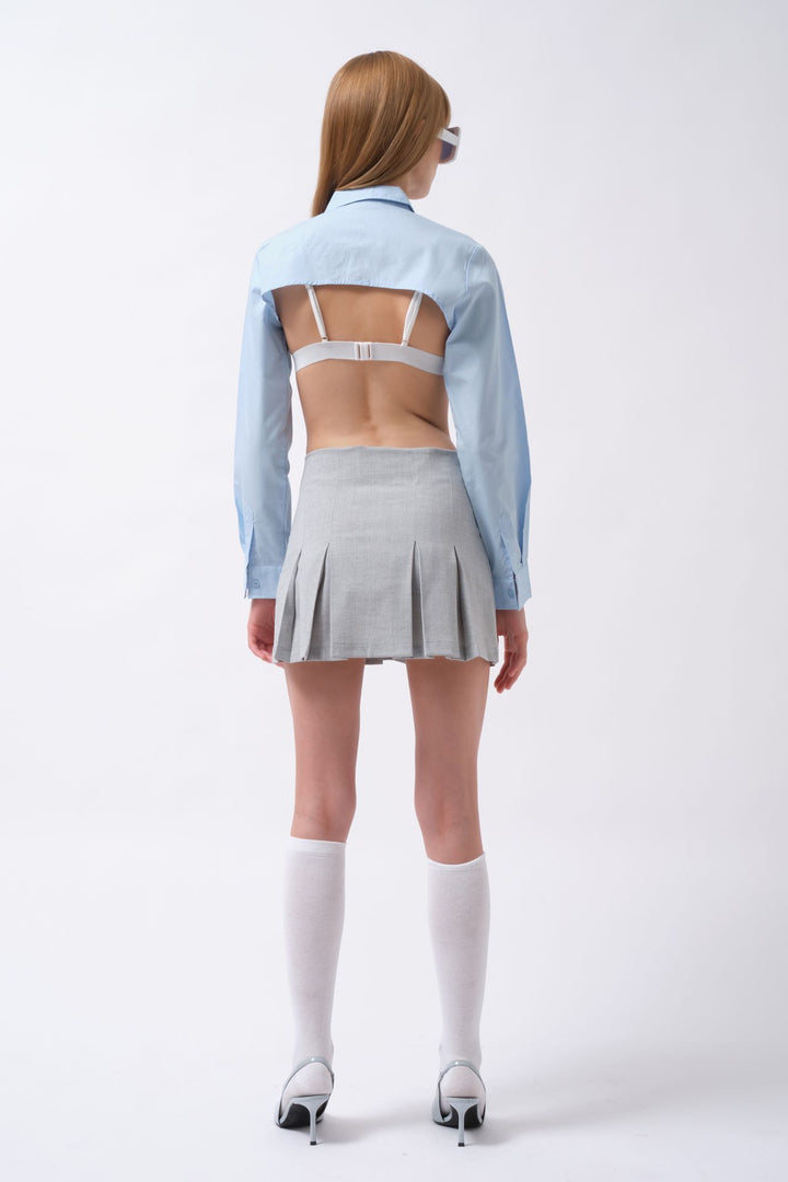 Oval Kesim Mavi Crop Gömlek