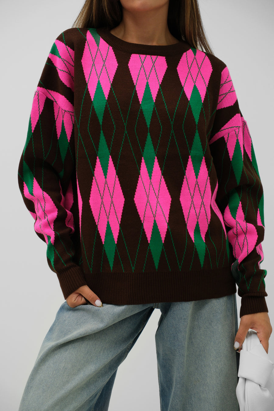 Oversize Diamond Pattern Sweater