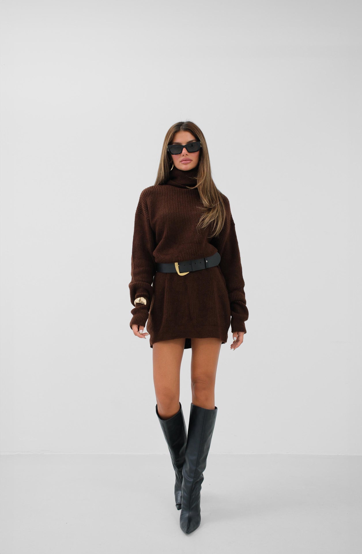 Oversize Turtleneck Brown Knit Tunic 