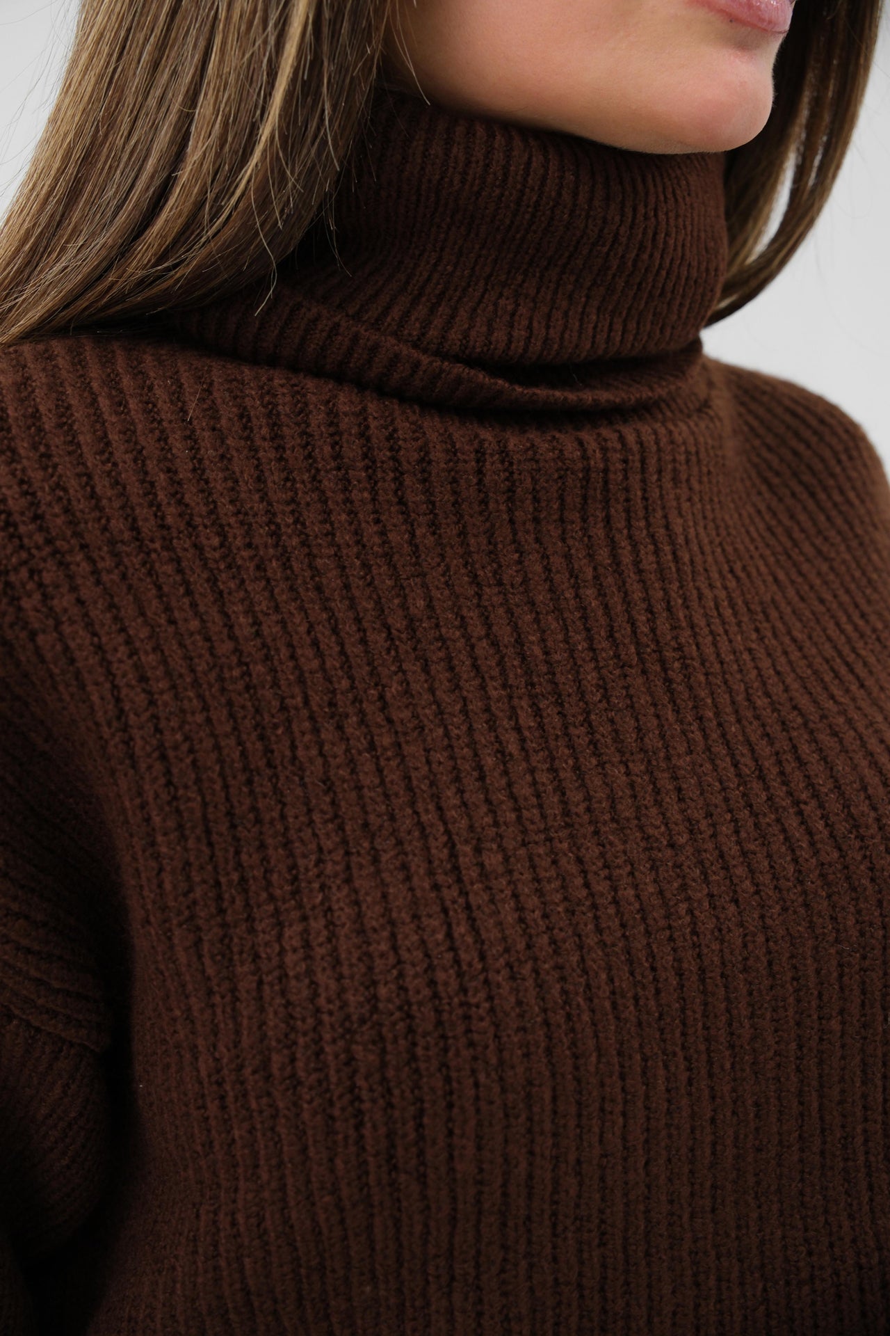 Oversize Turtleneck Brown Knit Tunic 