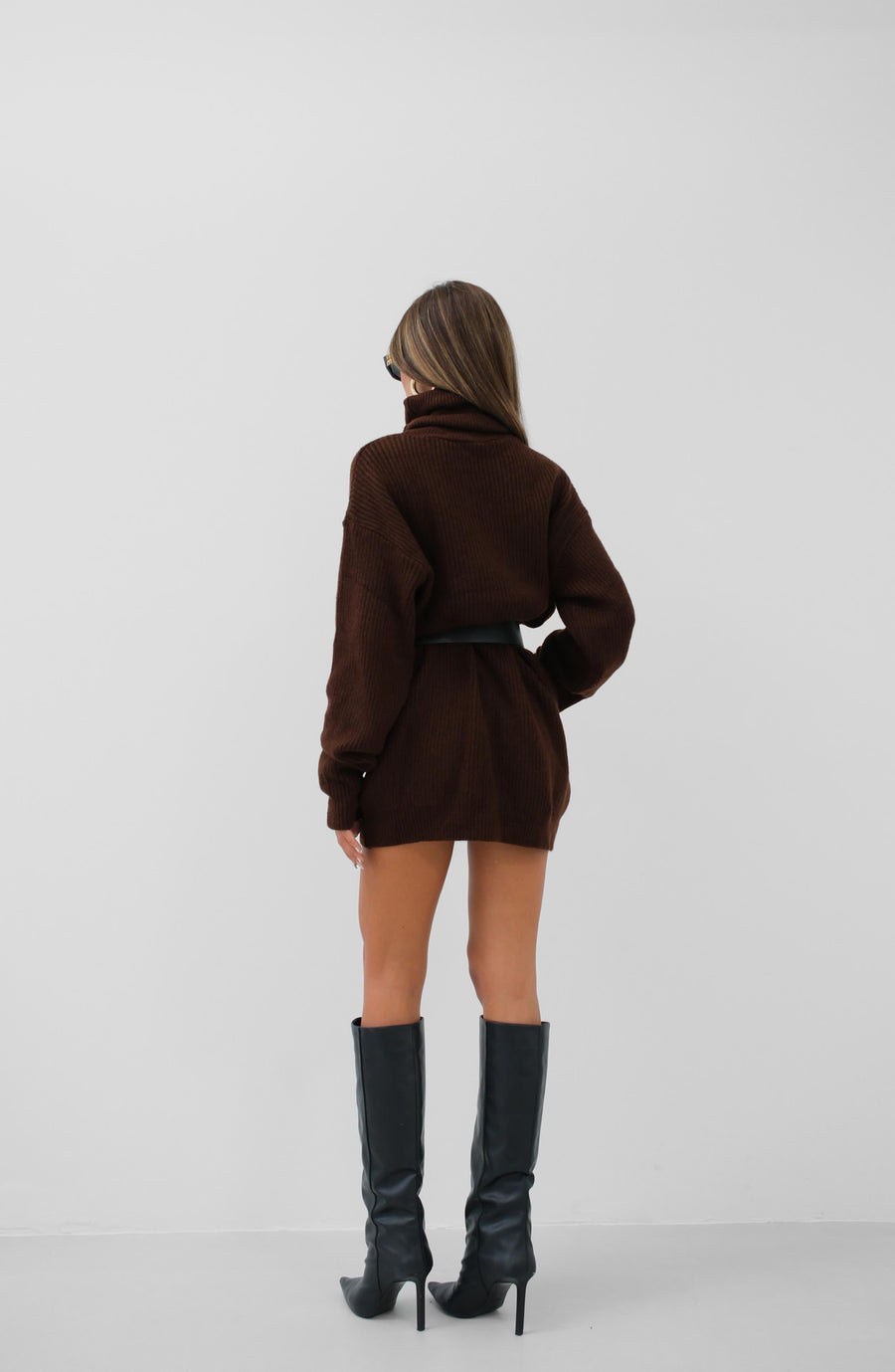 Oversize Turtleneck Brown Knit Tunic 