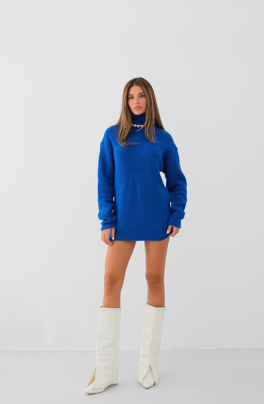 Oversize Turtleneck Blue Knit Tunic 