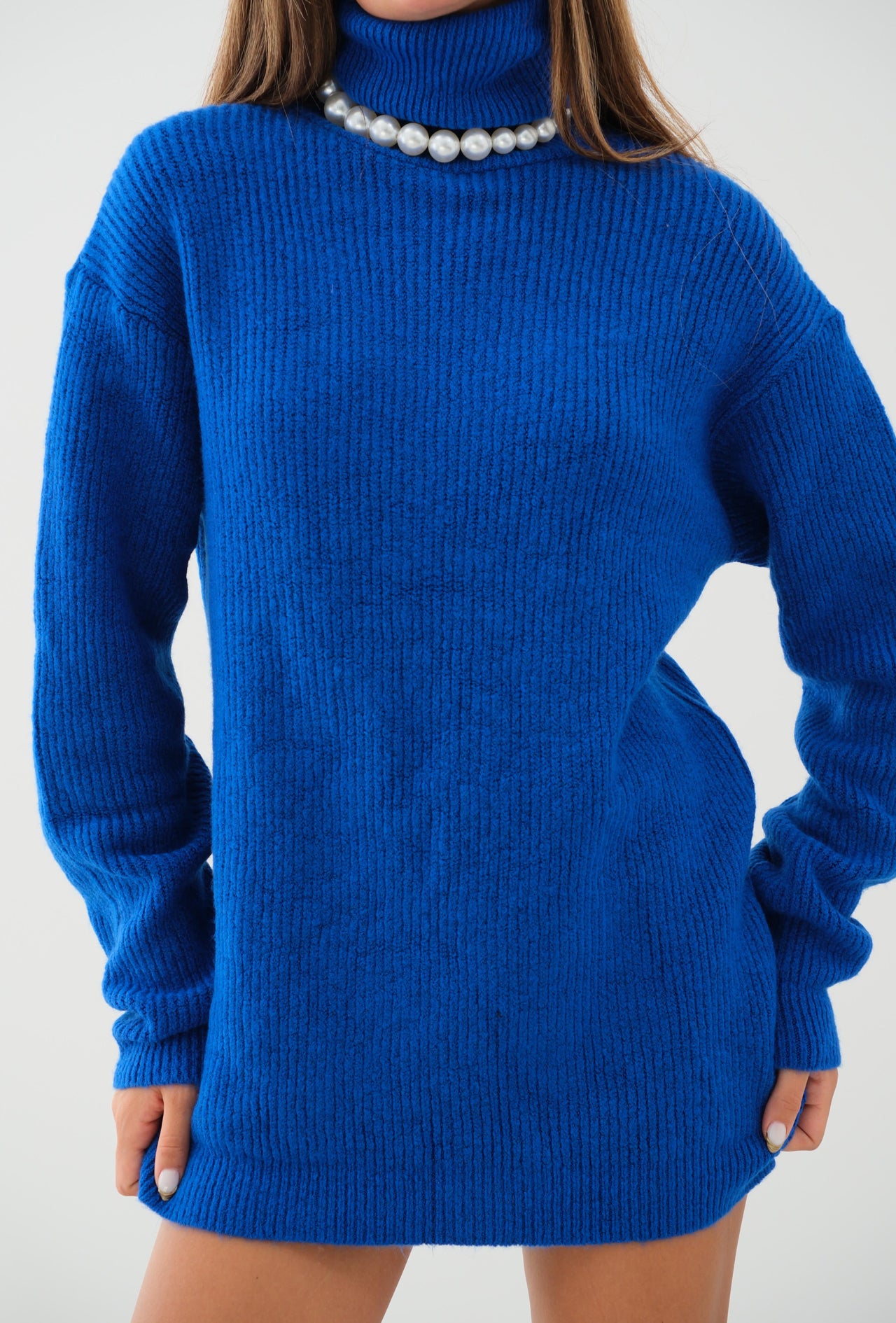 Oversize Turtleneck Blue Knit Tunic 