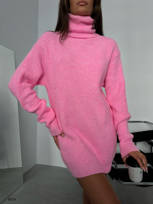 Oversize Balıkçı Yaka Pembe Triko Tunik