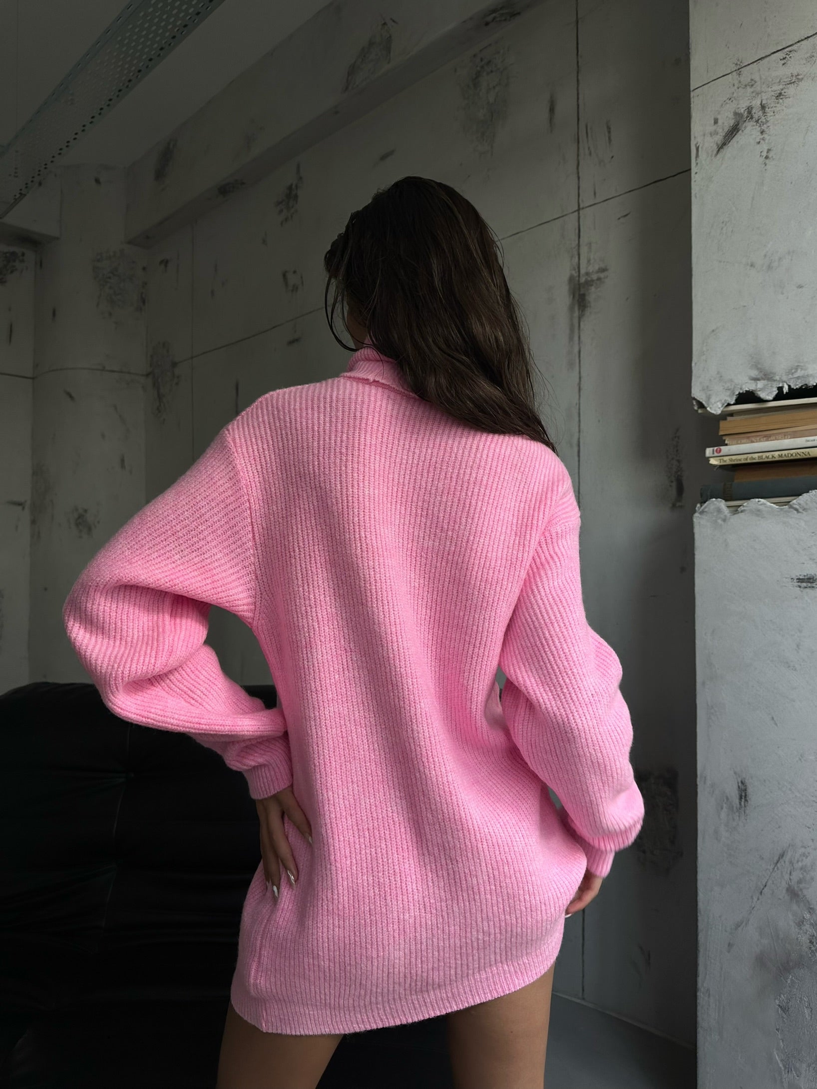 Oversize Turtleneck Pink Knit Tunic 