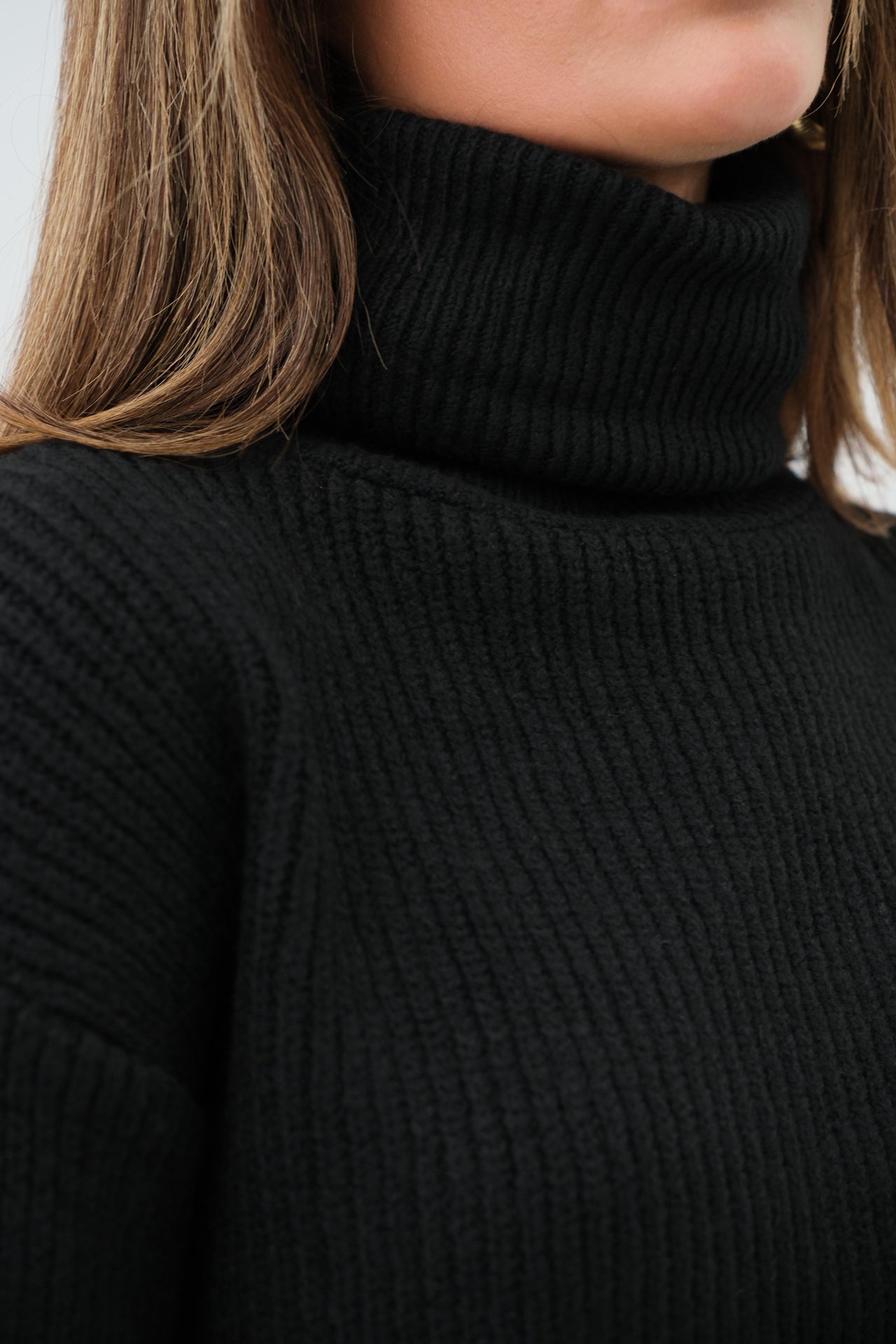 Oversize Turtleneck Black Knit Tunic 