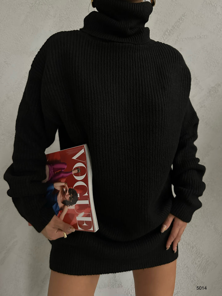 Oversize Turtleneck Black Knit Tunic