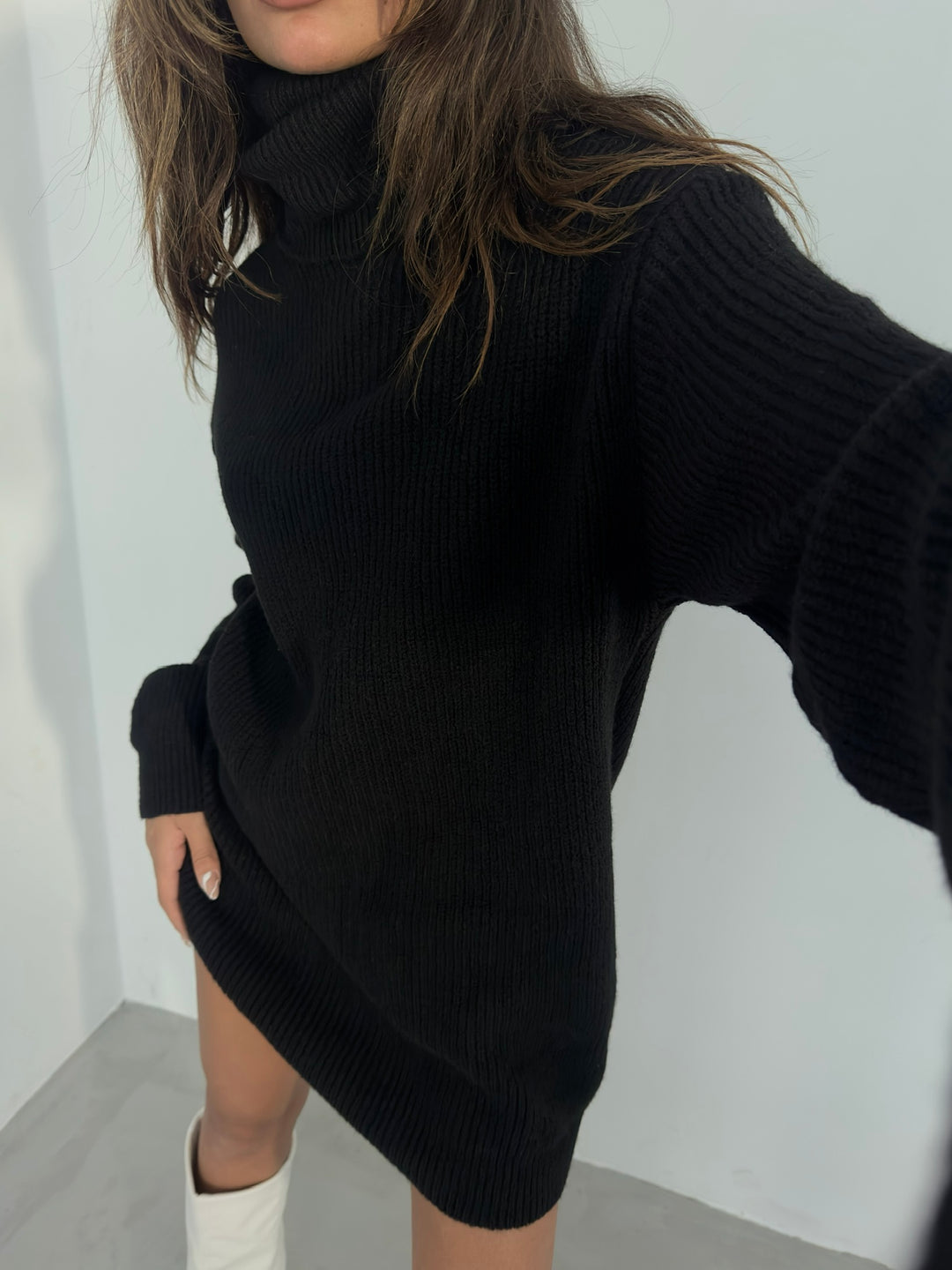 Oversize Turtleneck Black Knit Tunic