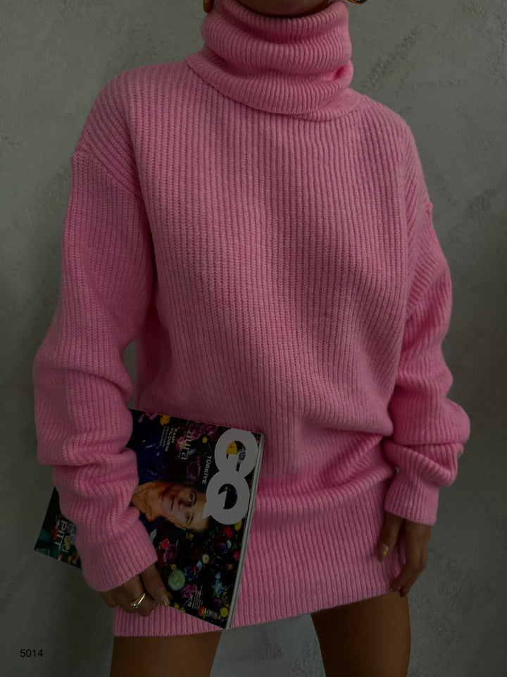 Oversize Turtleneck Pink Knit Tunic