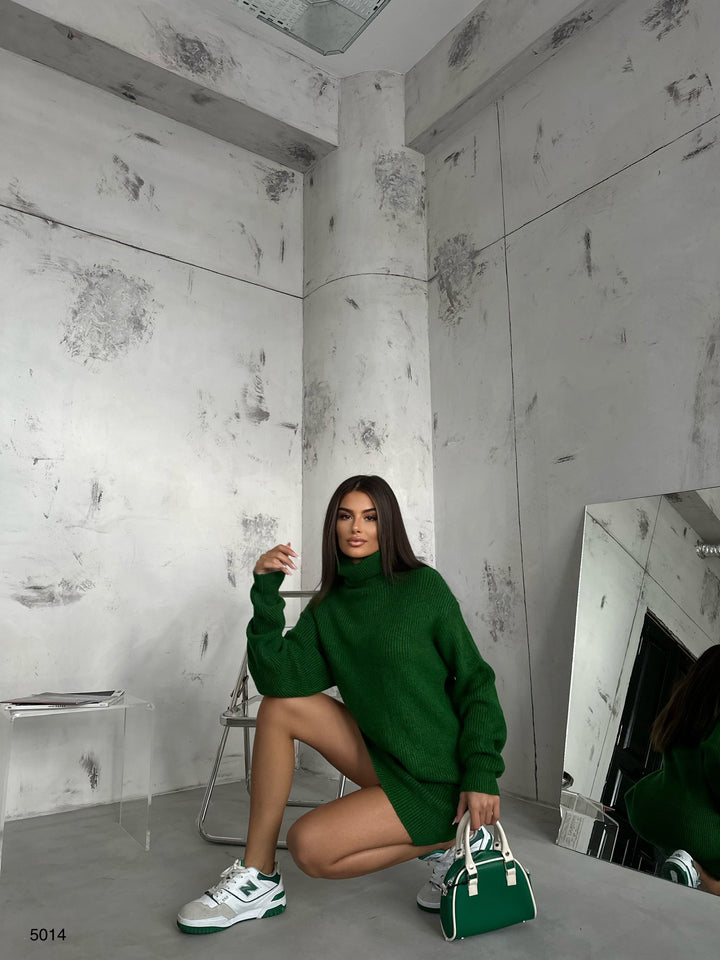 Oversize Turtleneck Green Knit Tunic