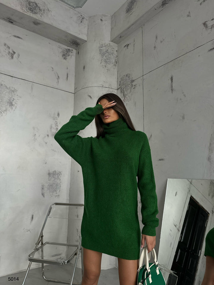 Oversize Turtleneck Green Knit Tunic