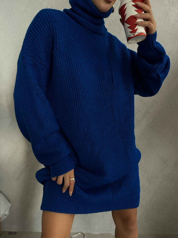 Oversize Turtleneck Blue Knit Tunic