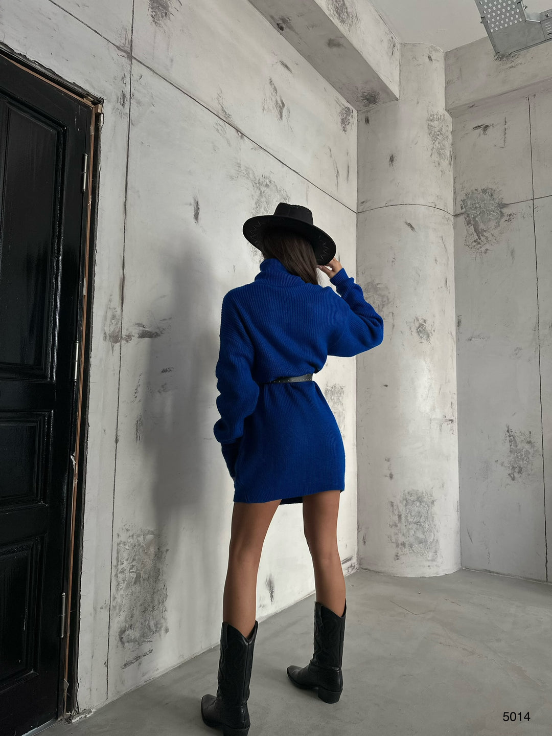 Oversize Turtleneck Blue Knit Tunic