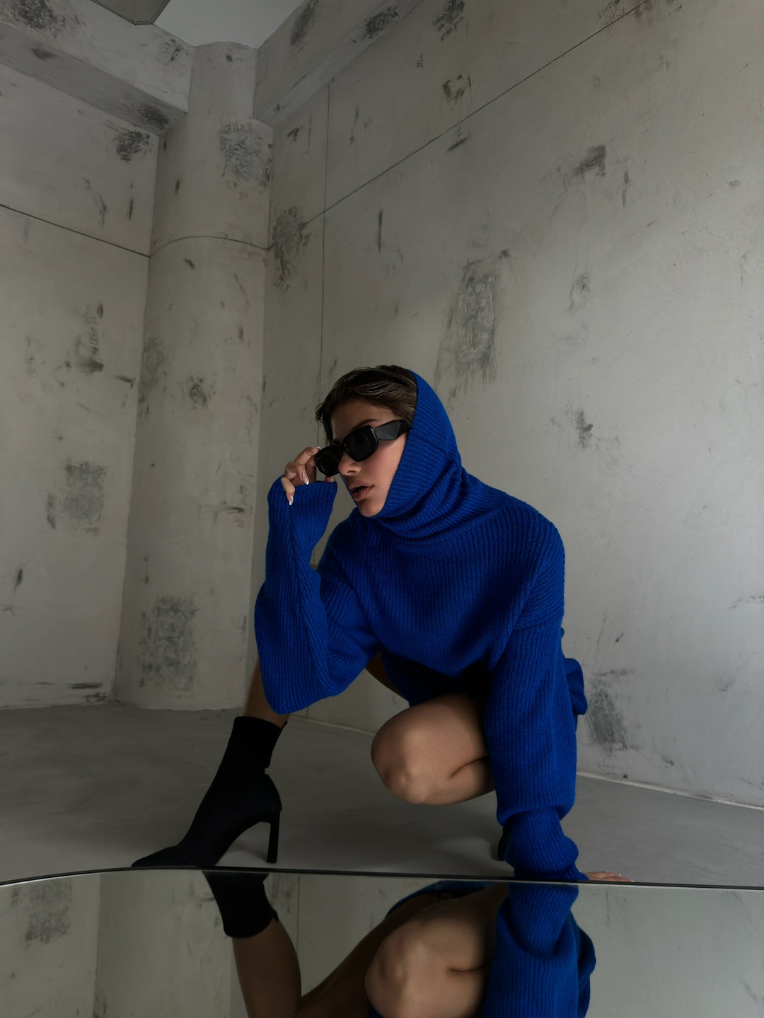 Oversize Turtleneck Blue Knit Tunic