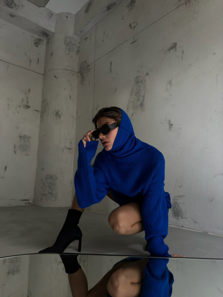 Oversize Turtleneck Blue Knit Tunic