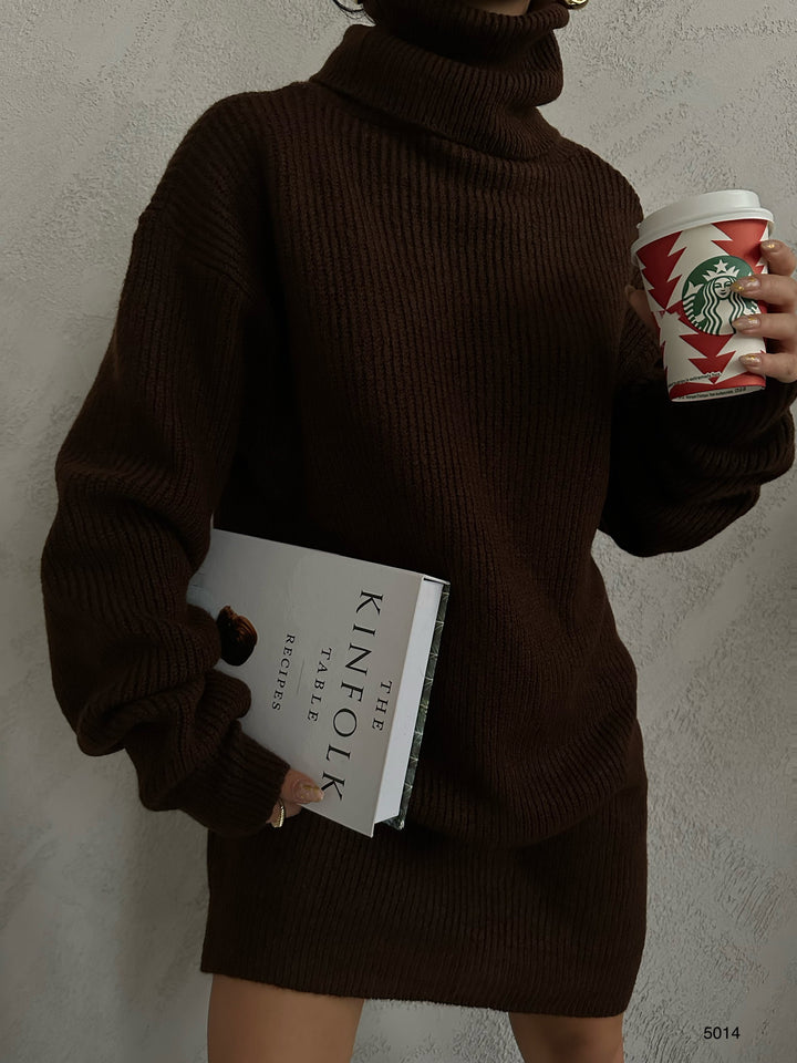 Oversize Turtleneck Brown Knit Tunic