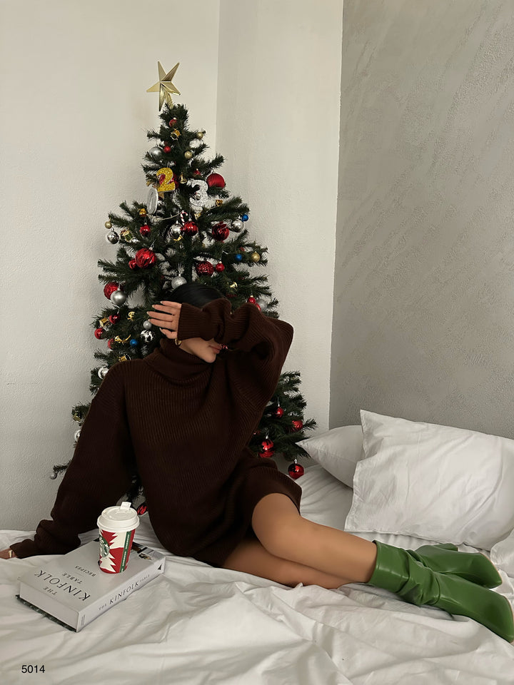 Oversize Turtleneck Brown Knit Tunic