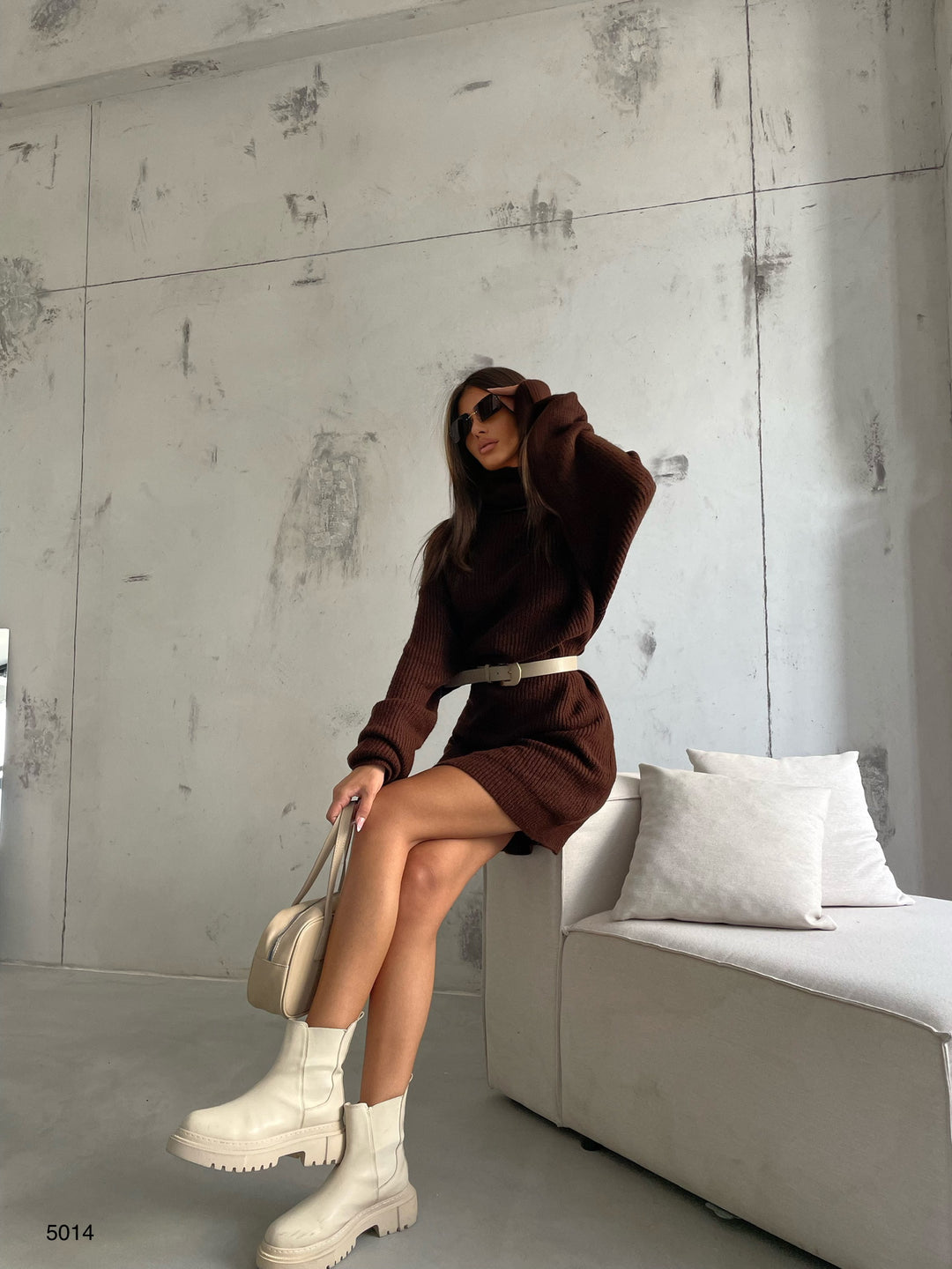 Oversize Turtleneck Brown Knit Tunic
