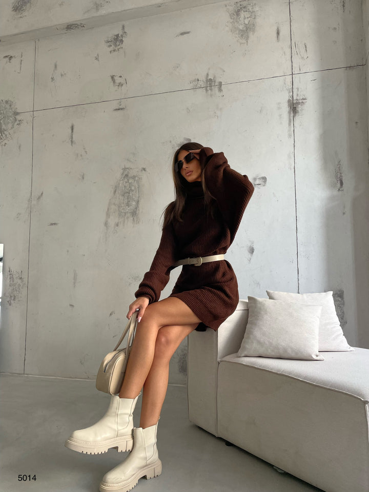 Oversize Turtleneck Brown Knit Tunic
