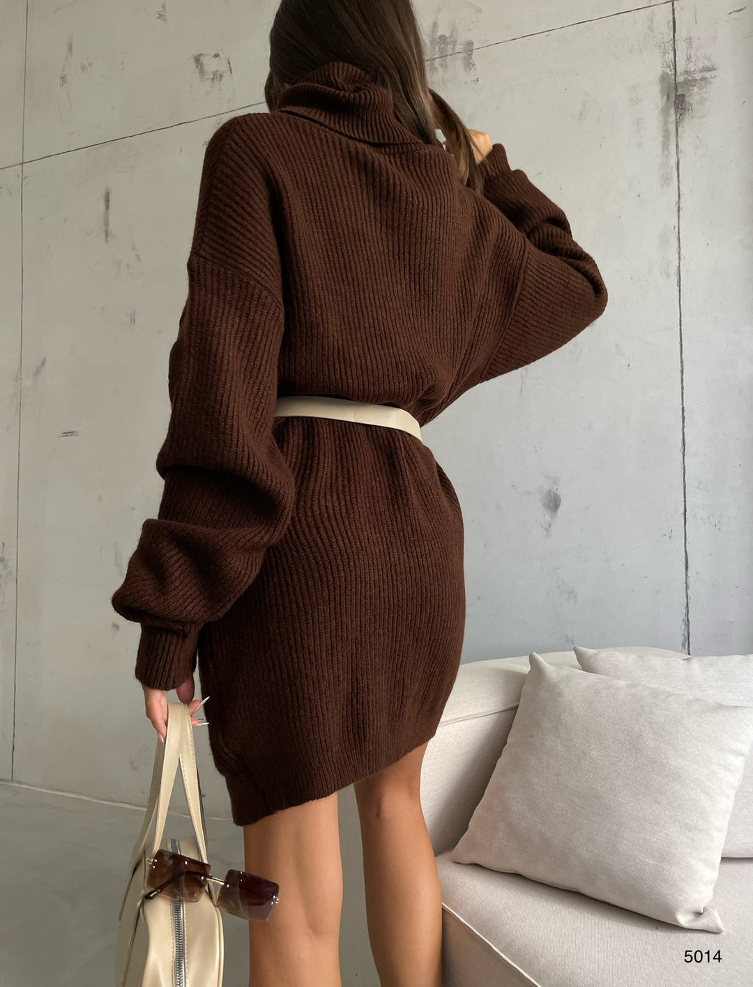 Oversize Turtleneck Brown Knit Tunic