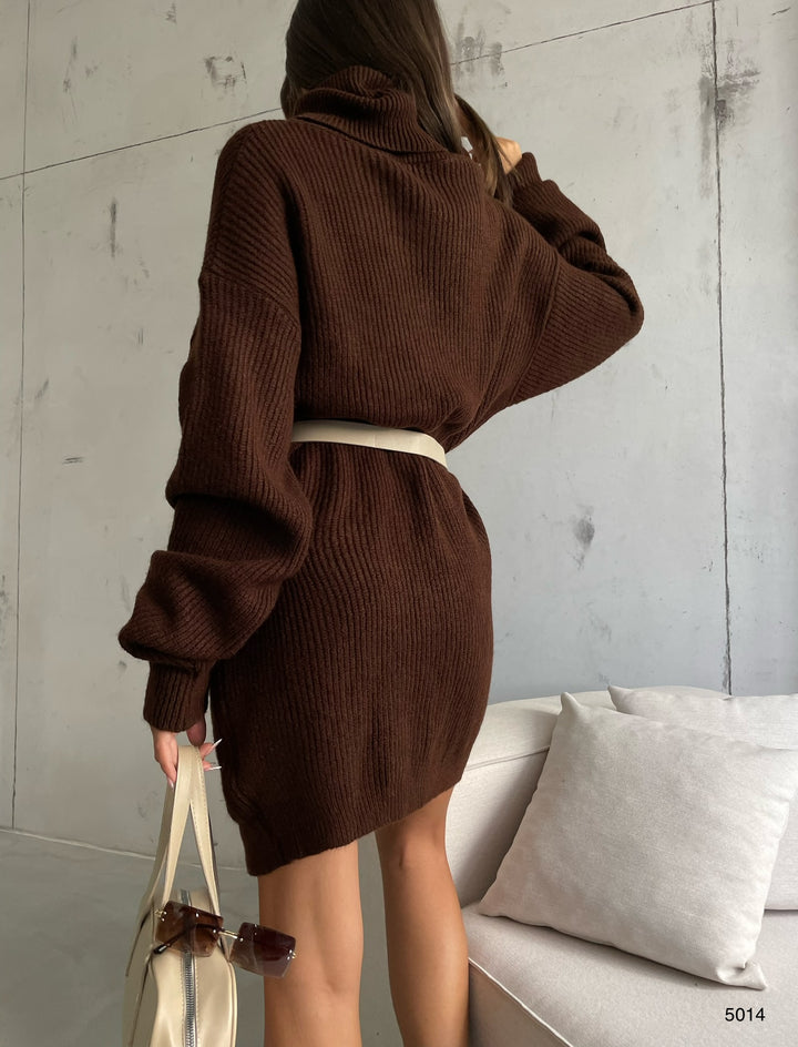 Oversize Turtleneck Brown Knit Tunic