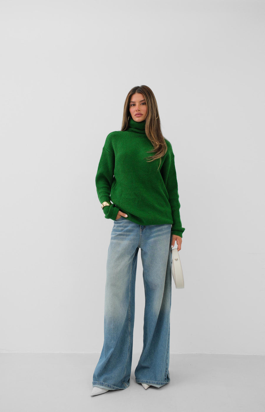 Oversize Turtleneck Green Knit Tunic 