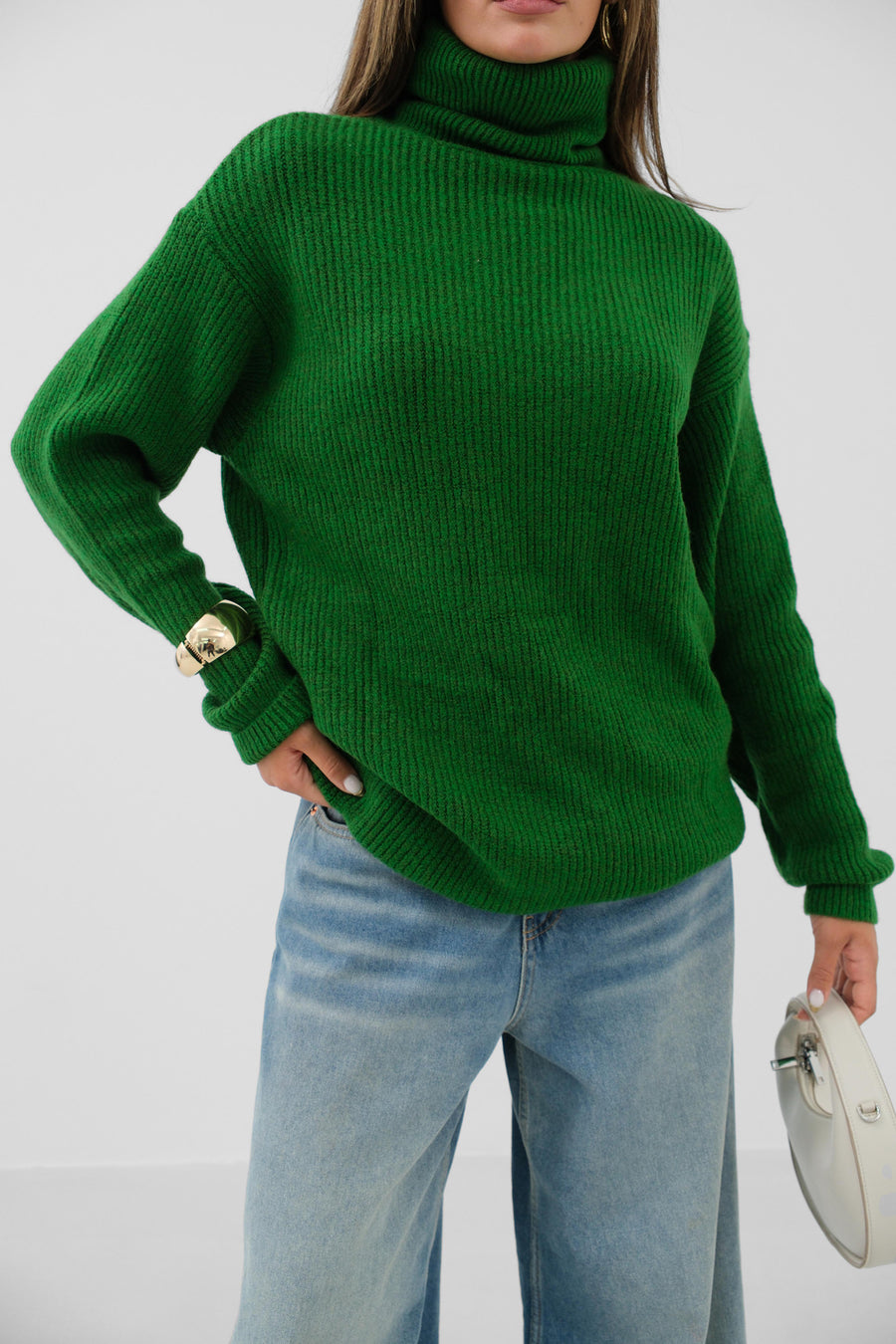 Oversize Turtleneck Green Knit Tunic 