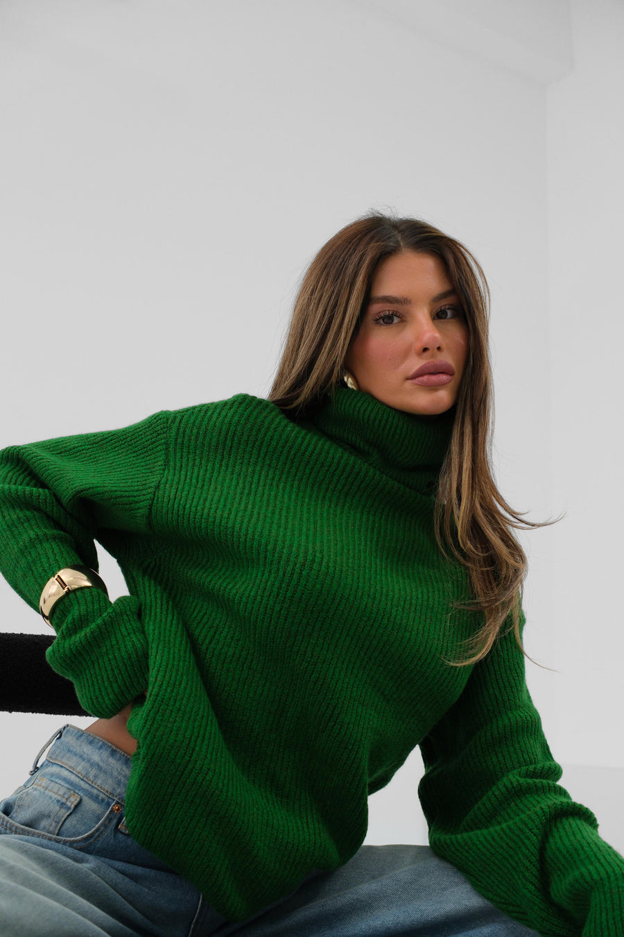 Oversize Turtleneck Green Knit Tunic 