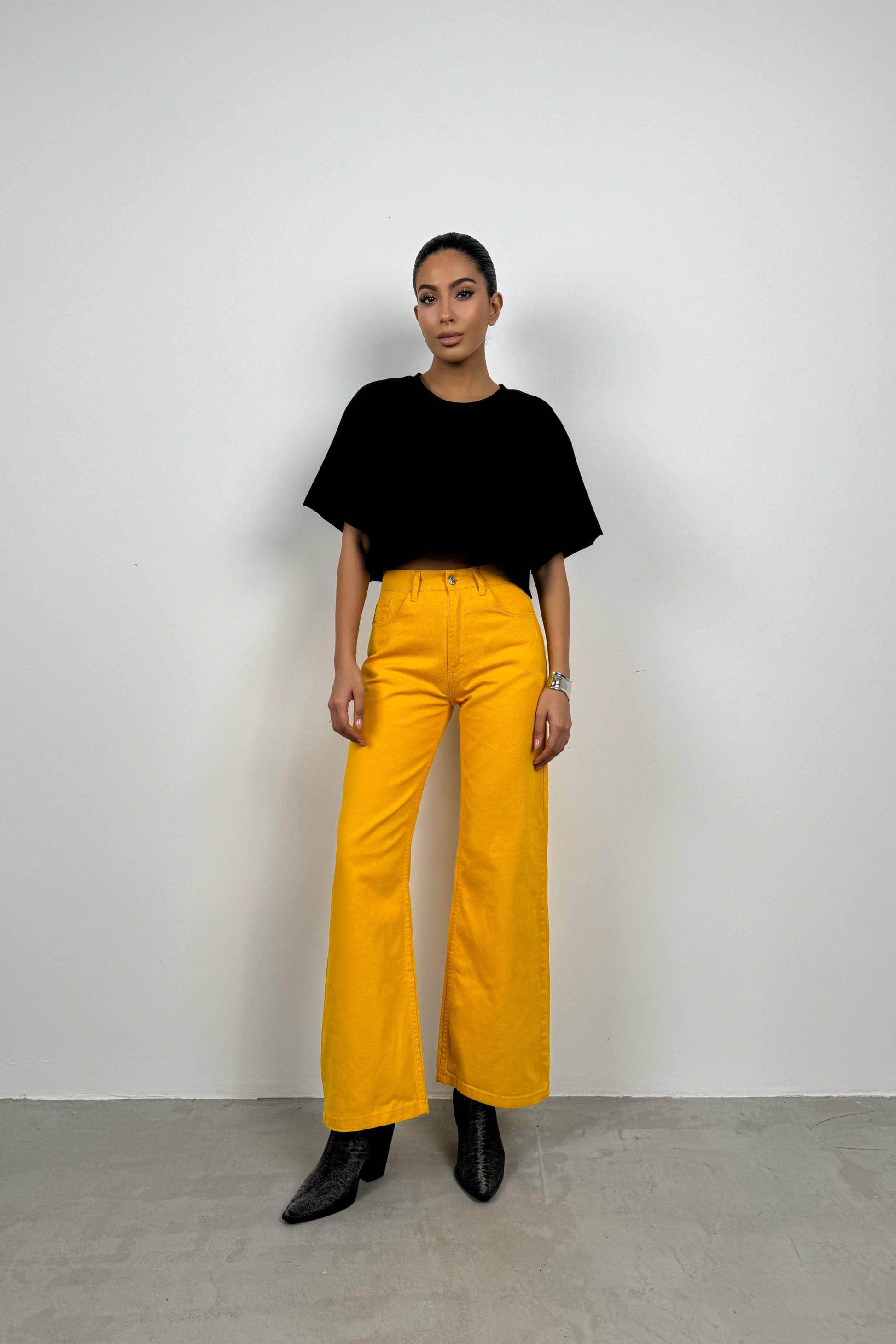 Oversize Basic Siyah Crop T-Shirt