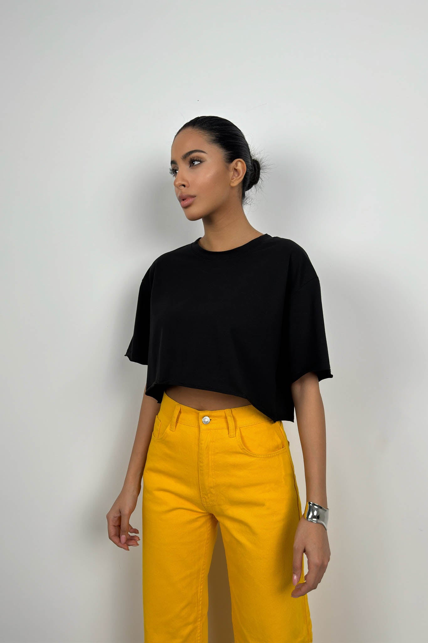 Oversize Basic Siyah Crop T-Shirt