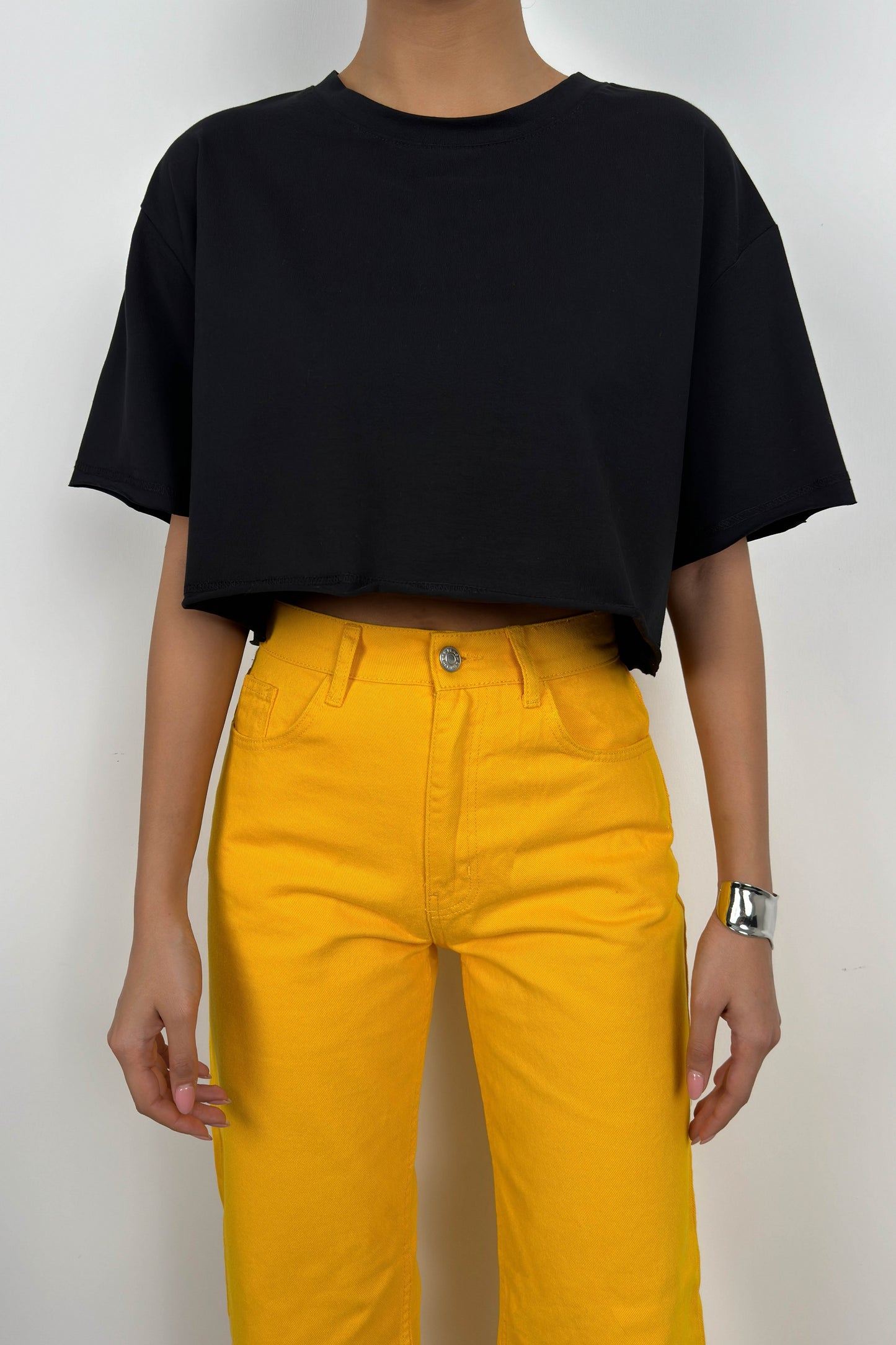 Oversize Basic Siyah Crop T-Shirt