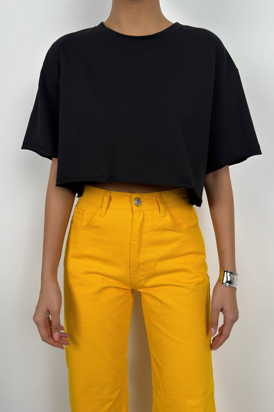 Oversize Basic Black Crop T-Shirt